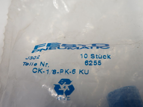 Festo 6255 CK-1/8-PK-6-KU Quick Connector G1/8" Thread 8mm Tube OD 10-Pk ! NWB !
