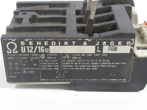 Benedikt & Jager U12/16U-18A Overload Relay 13-18A 660V USED