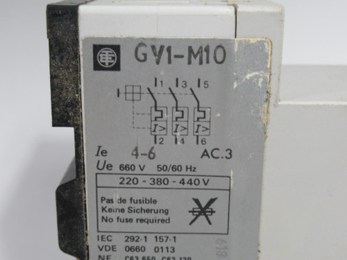 Telemecanique GV1-M10 Motor Circuit Breaker 4-6Amp USED