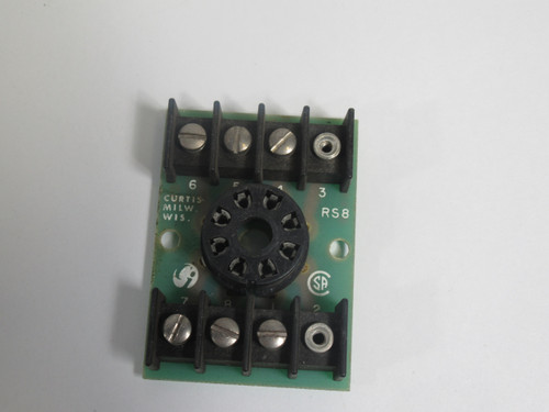 Curtis RS-8 Relay Socket PC Board 10A@250VAC 8-Pin *Missing Screw* USED