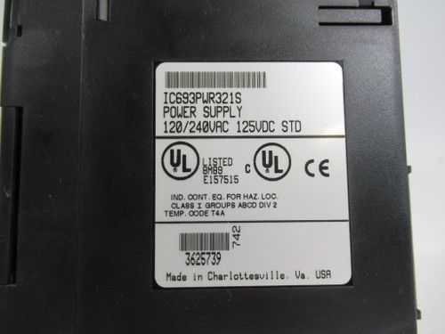 GE Fanuc IC693PWR321S Power Supply 120/240VAC 125VDC STD USED