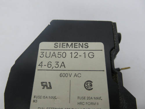 Siemens 3UA5012-1G Overload Relay 4-6.3A 600VAC USED