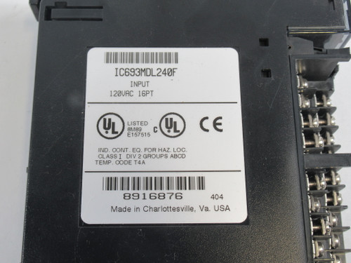 GE Fanuc IC693MDL240F Input Module 120VAC 16PT *No Door* USED
