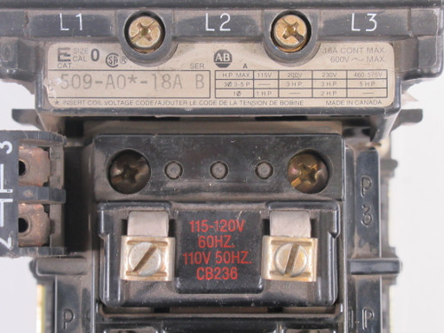Allen-Bradley 509-AOD-18A Starter Size 0 Ser.B 115-120V/60Hz 110V/50Hz USED