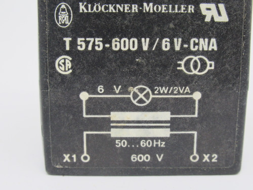 Klockner-Moeller T575-600V/6V-CNA Push Button Transformer w/Cables 6V@2W USED