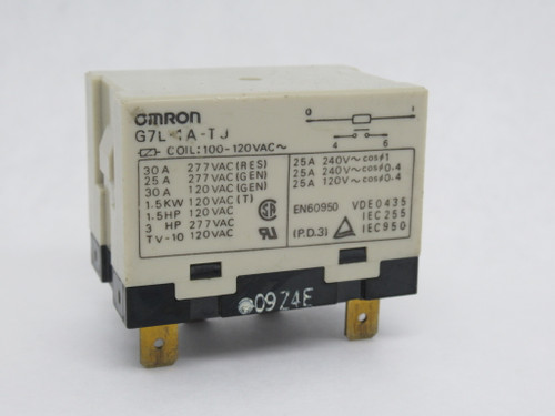 Omron G7L-1A-TJ Relay 100-120VAC Coil 277VAC 30A 4-Blade USED