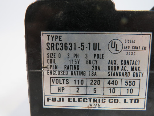 Fuji SRC3631-5-1UL Contactor 115V@60Hz USED