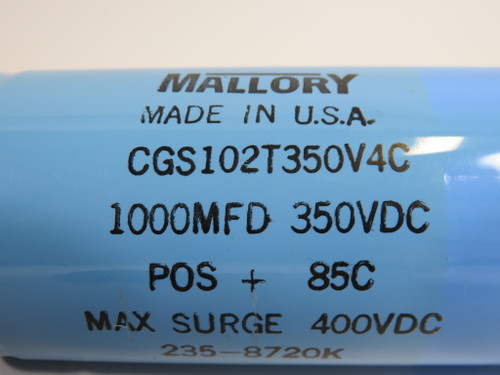 Mallory CGS102T350V4C Screw Terminal Capacitor 1000MFD COSMETIC DMG ! WOW !