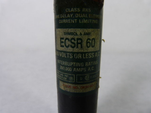 Brush ECSR60 Time Delay Dual Element Fuse 60A 600V USED