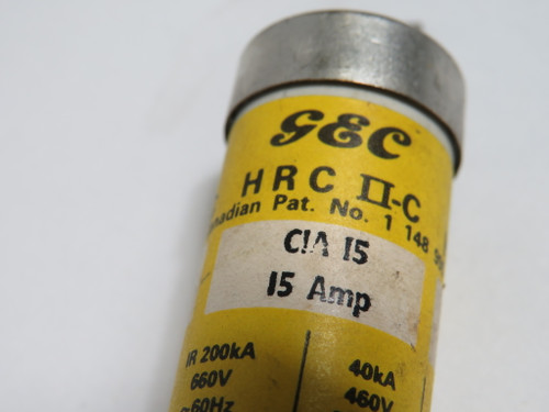 GEC CIA-15 Open-Hole Fuse 15A 600V USED