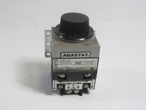 Agastat 7022AB Timing Relay 120V 60Hz 0.5-5sec *MISSING DIAL SCREW* USED