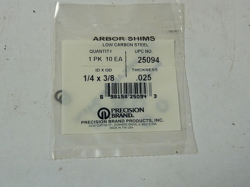 Precision Brand 25094 Arbor Shims 1/4 x 3/8 x .025 Pack of 10 ! NEW !