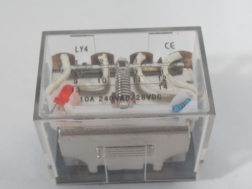 Generic LY4 General Relay w/Red LED 10A@240VAC/28VDC 220VAC Coil USED
