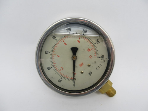 Generic Liquid Filled Pressure Gauge 0-160psi 0-11bar 4"OD 1/4"NPT USED