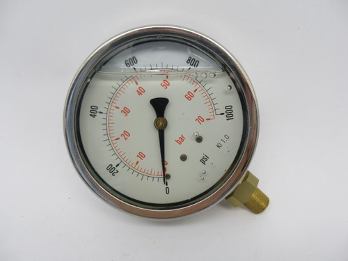 Generic Liquid Filled Pressure Gauge 0-1000psi 4"OD 1/4"NPT USED