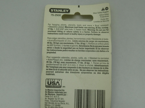 Stanley 75-2500/CD8460 Ceiling Hooks 2-1/6" 52mm Zinc Plated 6 Pieces NEW