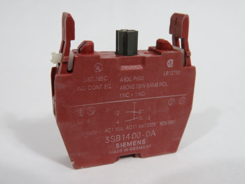 Siemens 3SB1400-0A Contact Block 1NO 1NC 220/660V USED