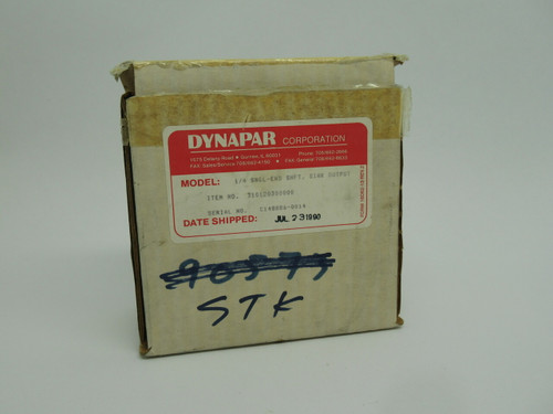 Dynapar 310120300000 Incremental Shaft Encoder 1/4" Single End Shaft USED