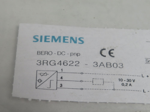 Siemens 3RG4622-3AB03 Proximity Switch 10-30VDC 0.2A 10mm PNP NO NWB