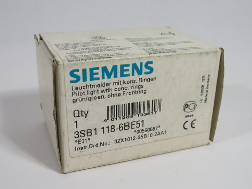 Siemens 3SB1118-6BE51 Pilot Light Green Lens NEW