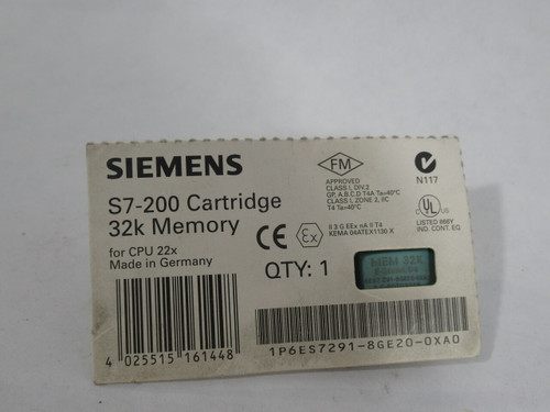 Siemens 6ES7291-8GE20-0XA0 S7-200 32K Memory Cartridge for CPU 22X NEW