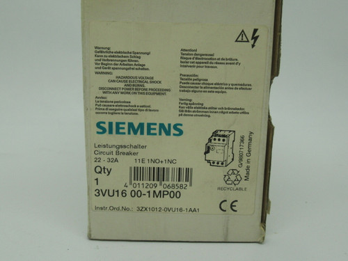 Siemens 3VU1600-1MP00 Circuit Breaker 22-32A 600V NEW