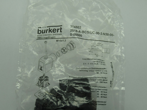 Burkert 314802 Valve Connector 0-250V AC/DC Polyamide NWB