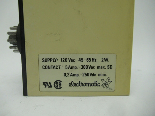 Electromatic SV210120 Dual Level Relay 25kOhm 120VAC 45-65Hz USED