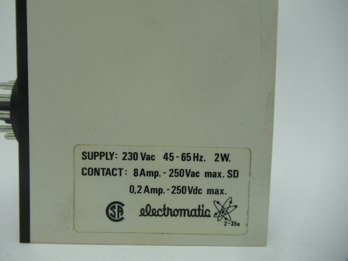Electromatic S112166230 Interval Timer Relay 5-100% Time 230VAC SHELF WEAR NOP