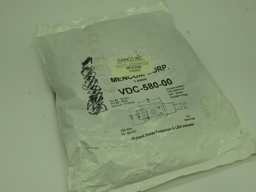 Mencom Corp VDC-580-00 Solenoid Valve Connector 10A Max 10-50VDC NWB