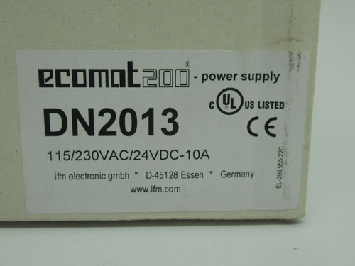 IFM Ecomat200 DN2013 Power Supply AC 115/230V 50/60Hz DC 24V/10A NEW