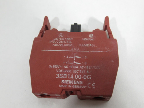 Siemens 3SB1400-0G Contact Block 2NO 10A@660V USED