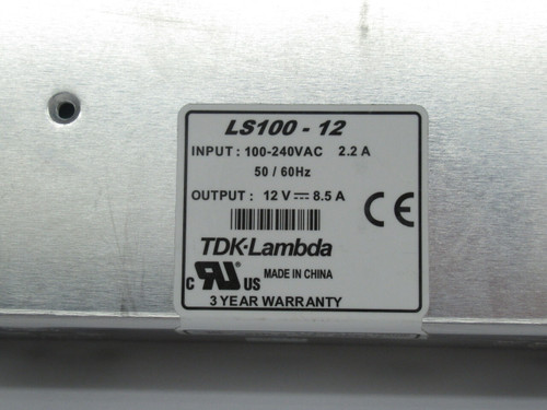 Lambda LS100-12 Power Supply In. 100-240VAC 2.2A 50/60Hz Out. 12VDC@8.5A NOP