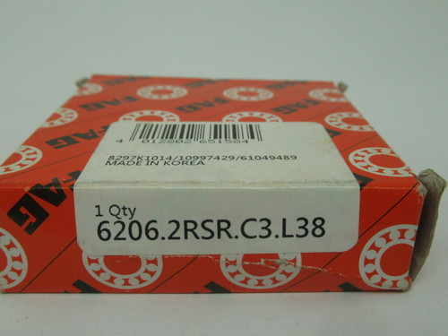 Fag Bearing 6206.2RSR.C3.L38 Ball Bearing 30mm ID 62mm OD 16mm Width NEW