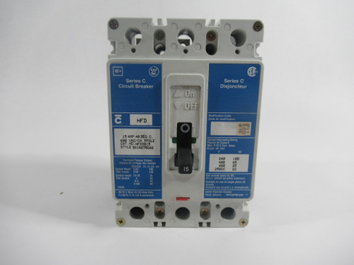 Cutler-Hammer HFD3015 Circuit Breaker Series C 15A 600VAC 3-Pole USED