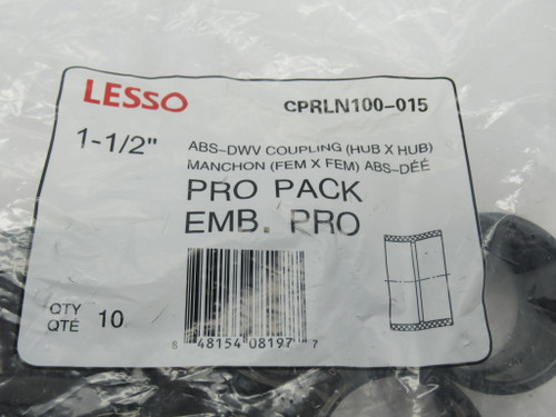 Lesso LN100-015 ABS-DWV Coupling Hub x Hub 1-1/2" *Lot of 6/Damaged Bag* NWB