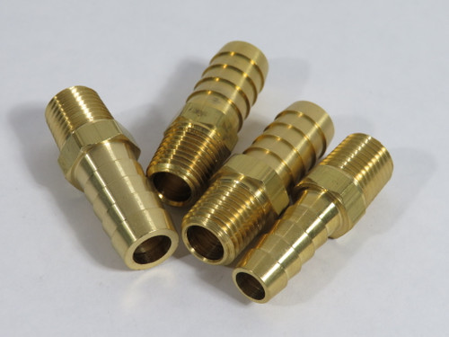 Generic Brass Barb Fitting 1/2" Hose ID x 1/4" Male NPT Lot of 4 NOP