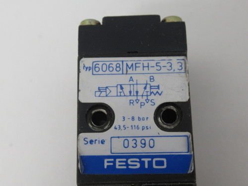 Festo MFH-5-3.3 6068 Solenoid Valve w/MSFG-24 Coil 24VDC 4.5W 130l/min USED