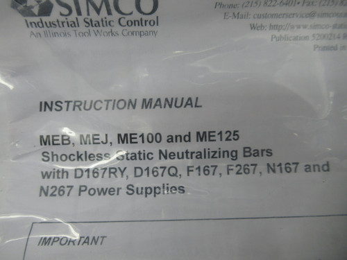Simco-Ion 5200227 Rev. B MEB & MEJ Static Neutralizing Bar Mounting Bracket NWB