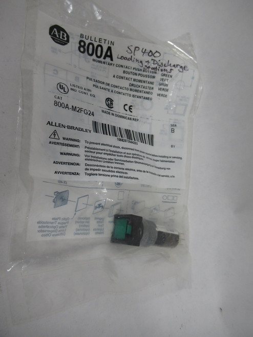 Allen-Bradley 800A-M2FG24 Series B Green Momentary Push Button 1A 125VAC NWB