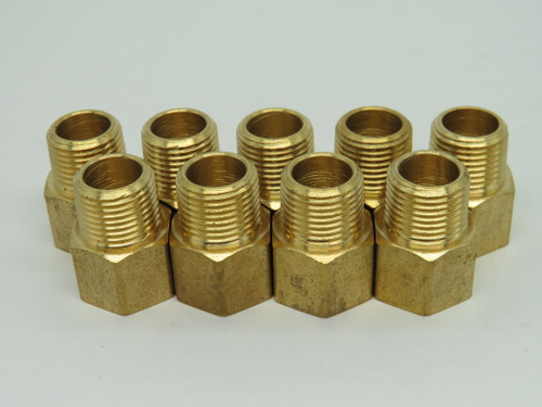 Generic Brass Pipe Adapter 3/8" Male NPT x 3/8" Female NPT Lot of 9 NOP