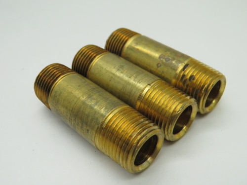Generic Brass Pipe Nipple 3/8" Male NPT 2" Length Lot of 3 USED