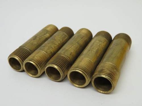 Generic Brass Pipe Nipple 3/8" Male NPT 2-1/2" Length Lot of 5 USED