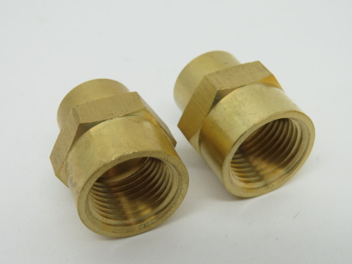 Generic Brass Reducer Coupling 3/8" Female NPT x 1/4" Female NPT Lot of 2 NOP