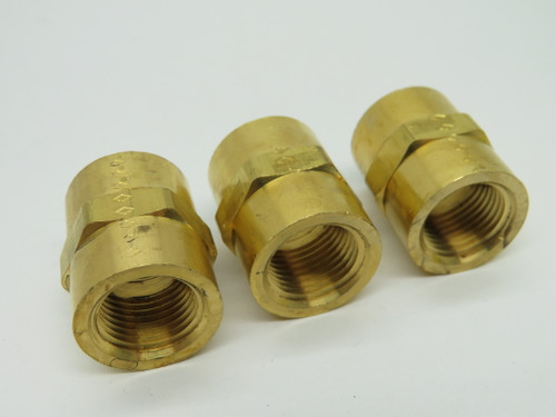 Generic Brass Pipe Coupling 3/8" Female NPT x 3/8" Female NPT Lot of 3 NOP