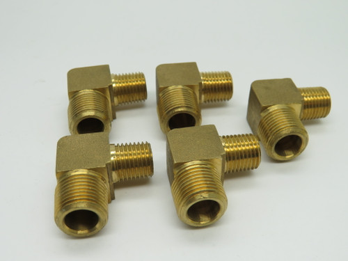 Generic Brass 90Deg Reducing Elbow 3/8"MNPT x 1/4"MNPT Square Body Lot of 5 NOP