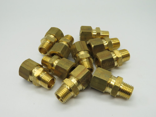 Generic Brass Compression Connector 1/2" Tube x 1/4" Male NPT Lot of 10 NOP