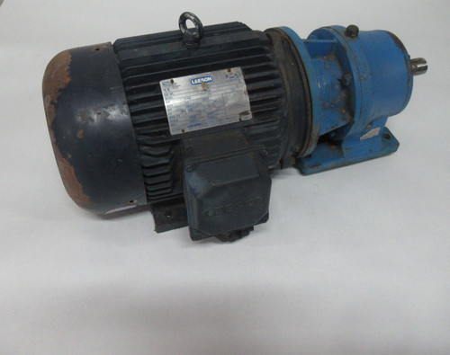 Leeson 7.5HP 1760RPM 575V 213T TEFC 3Ph 7.7A C/W Gear Reducer 3.98:1 Ratio USED