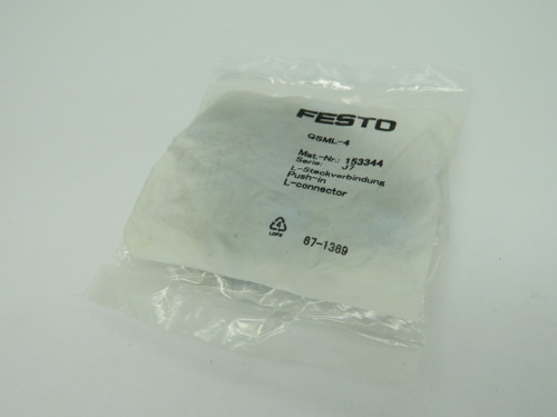 Festo 153344 QSML-4 Mini Push-In L-Connector 4mm Tubing OD Lot of 9 *Open* NWB