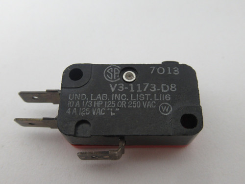 Microswitch V3L-1173-D8 Limit Switch 10A 1/3HP 125 or 250VAC 4A@125VAC USED
